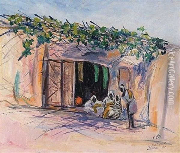 Les Teinturiers A Marrakech Oil Painting - Charles (Felix) Gir
