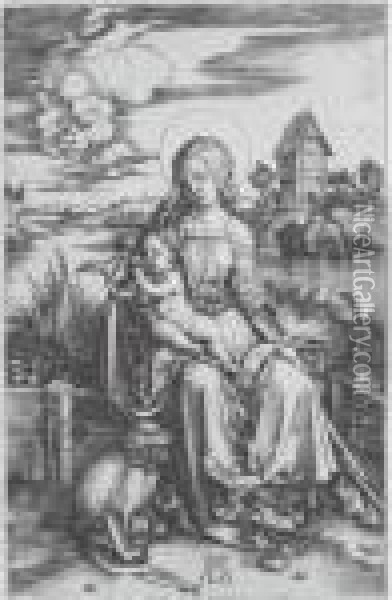 The Virgin And Child With The Monkey (b. 42; M., Holl. 30) Oil Painting - Albrecht Durer