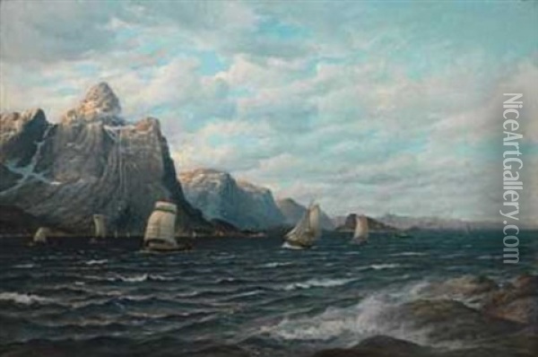 Norske Bater Langs Kysten Oil Painting - Zackarais Martin Aagaard
