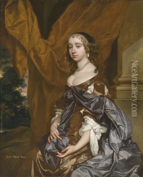 Portrait Of Lady Mary Fane, Later Countess Of Exeter (1639-1681), Three-quarter-length, In A Brown Dress And Purple Shawl Oil Painting - Sir Peter Lely