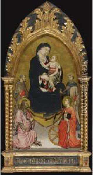 Madonna And Child With Saints John The Baptist, Francis Of Assisi,anthony Abbot And Catherine Of Alexandria Oil Painting - Mariotto Di Nardo