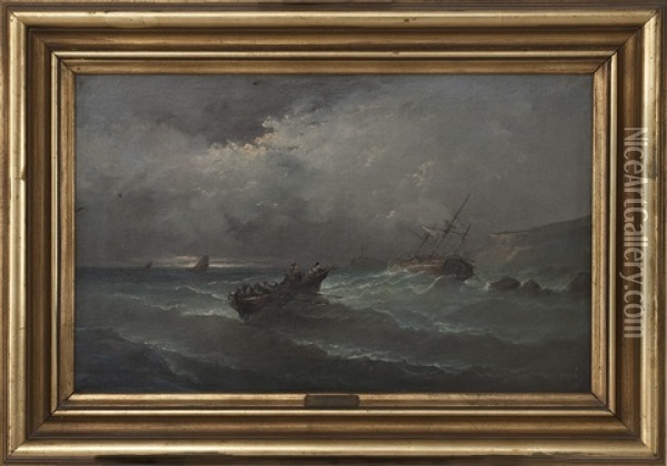 Shipwreck At The Rocky Coast (bretagne?) Oil Painting - Jules Achille Noel
