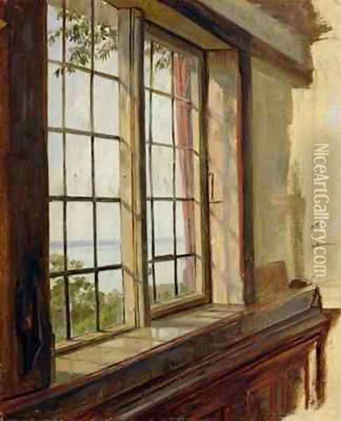 View of the Elbe through a Window Oil Painting - Johann Martin Gensler