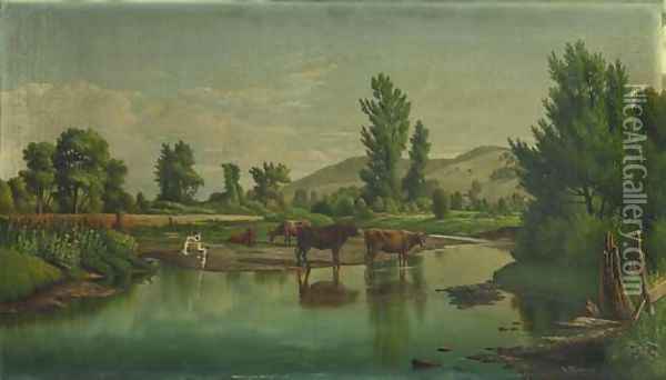 Cows Along the Stream Oil Painting - Levi Wells Prentice