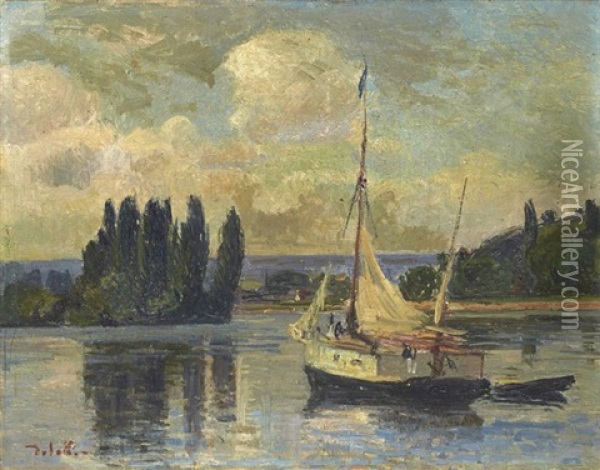 Voilier En Bord De Seine Oil Painting - Joseph Marie Louis Delattre