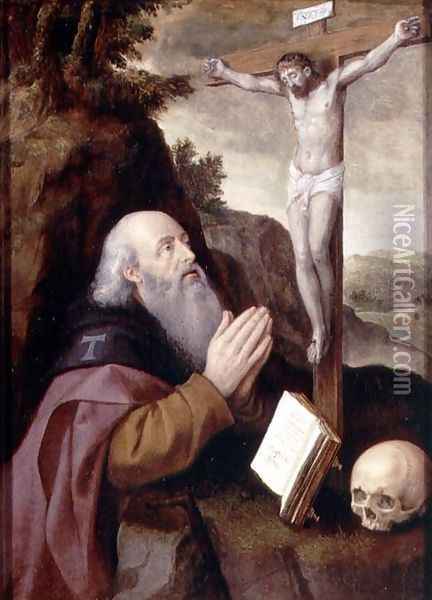 St. Anthony Abbot Oil Painting - Michiel van Coxie