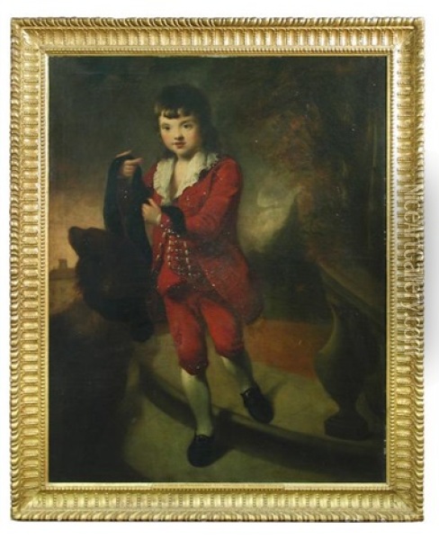Portrait Of George Woodhouse In Red, Holding Molly, His Setter, With A Sash Oil Painting - William Tate