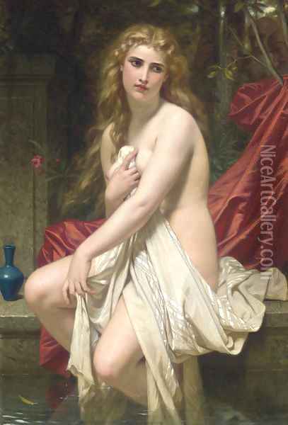 Susannah at her Bath Oil Painting - Hugues Merle