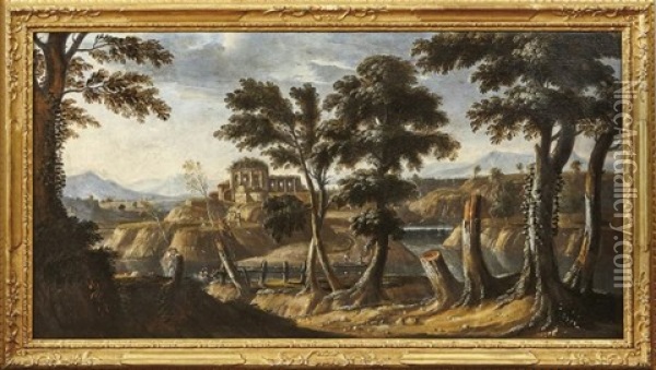 Sudliche Landschaft Am Fluss Oil Painting - Jean Baptiste Lallemand