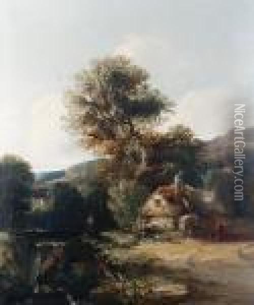 A Riverside Cottage Oil Painting - William James Muller