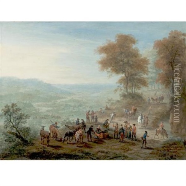 Travellers In A Landscape Oil Painting - Maximilian Joseph Schinagl