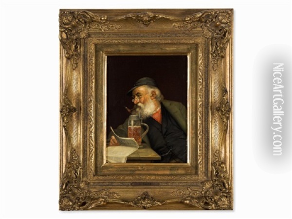 Portrait Of A Man With Beer Mug Oil Painting - Anton Seitz