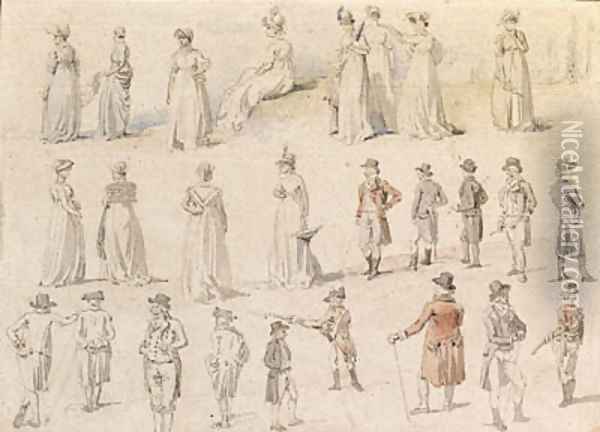 A sheet of figure studies for 'The dinner in Mote Park, Maidstone', Kent Oil Painting - William Alexander