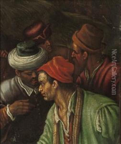 Figures Conversing: A Fragment Oil Painting - Jacopo Bassano (Jacopo da Ponte)
