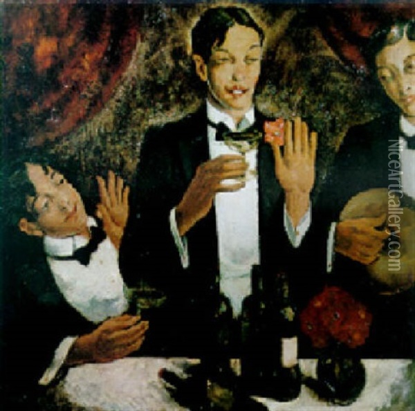 Les Trois Amis Oil Painting - Theodore Verschaeren