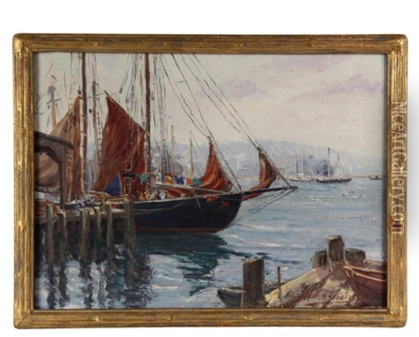 Schooner At Dock Oil Painting - Arthur J. Hammond