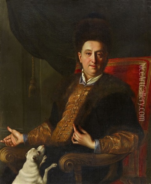 Portrait Of A Man With His Dog Oil Painting - Johann (Jan) Kupetzki