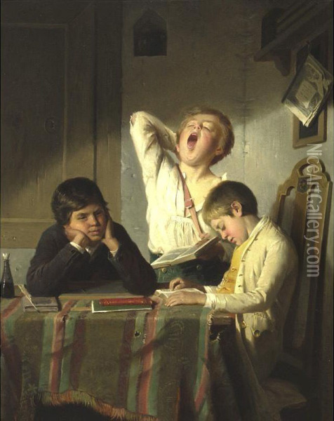Bored With Lessons Oil Painting - Auguste Heyn