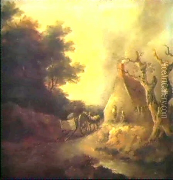 Bauernbuben Mit Reisigfuhre Vor Waldhutte Oil Painting - Thomas Barker