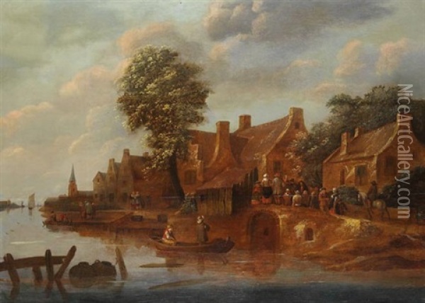 Niederlandisches Dorf An Einem Fluss Oil Painting - Nicolaes Molenaer
