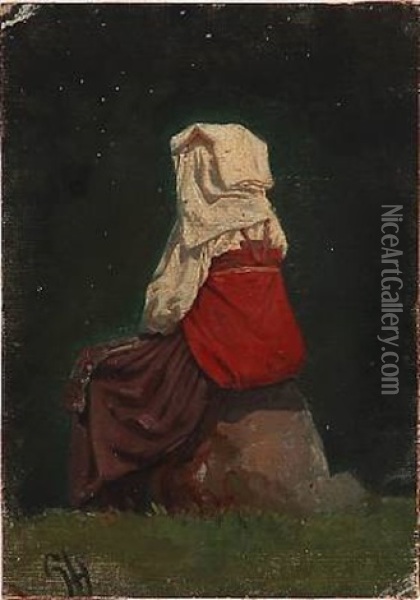 A Back Turned Italian Woman Oil Painting - Harald-Adof-Nikolaj Jerichau