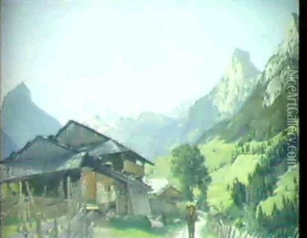 Blick Auf Ein Bergtal Oil Painting - Eduard Kaiser
