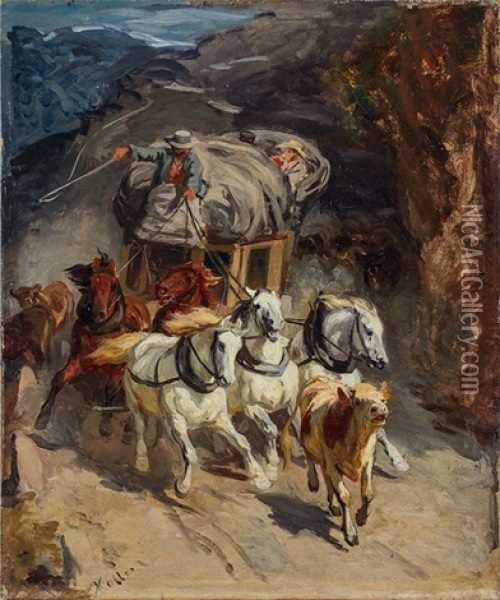 Die Gotthardpost Oil Painting - Johann Rudolf Koller