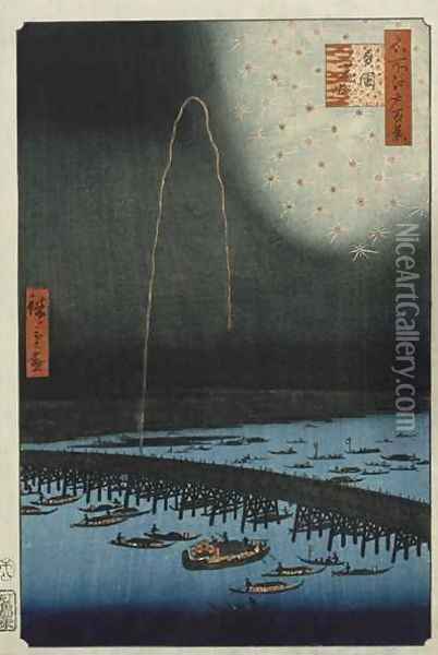 Fireworks at Ryogoku from the series One Hundred Famous Views of Edo 3 Oil Painting - Utagawa or Ando Hiroshige