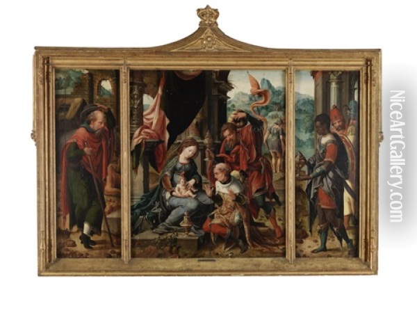 Anbetung Der Drei Konige Triptychon Oil Painting - Pieter Coecke van Aelst the Elder