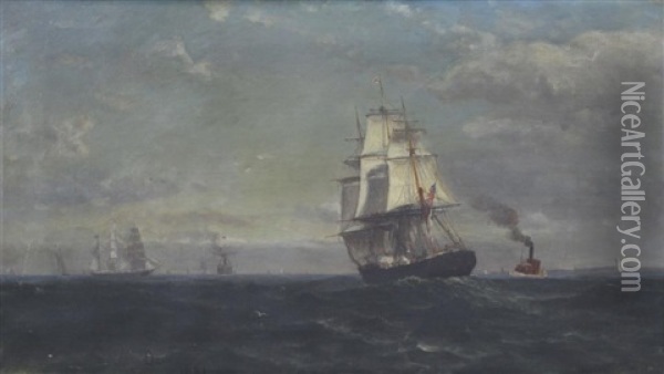 American Ship At Sea Oil Painting - Walter Lofthouse Dean