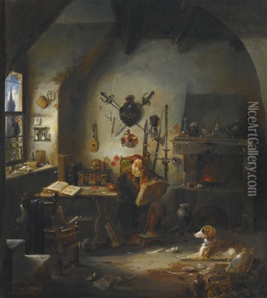 Reading By The Fire Oil Painting - Meno Muehlig