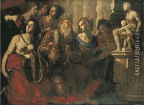 Salomone Adora Gli Idoli Oil Painting - Nicolo De Simone