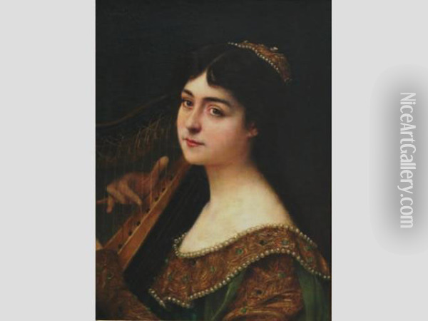 Jeune Femmejouant De La Harpe Oil Painting - Gabriel Joseph Marie Augustin Ferrier