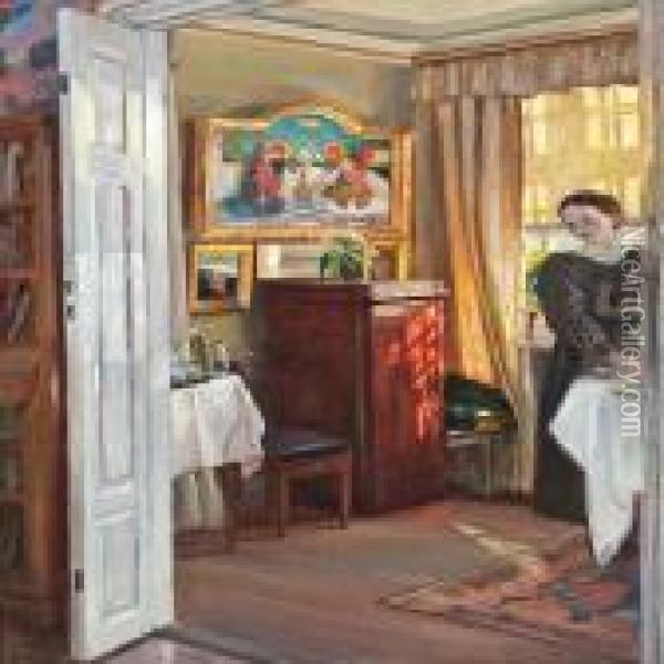 Interior With Sunlight Oil Painting - Viggo Christian Frederick Pedersen