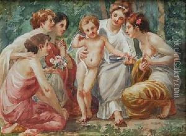 Cupido E Ancelle Oil Painting - Licinio Barzanti