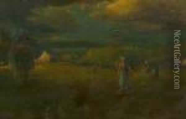 Field Workers At Dusk Oil Painting - George Inness