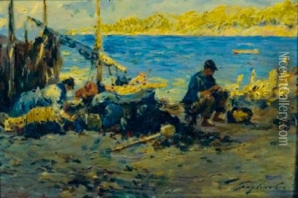 Apres La Peche A Marseille Oil Painting - Julien Gustave Gagliardini
