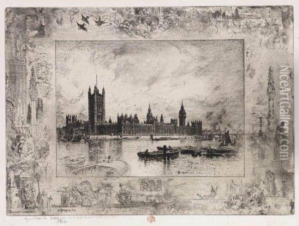 Westminster Palace Oil Painting - Felix-Hilaire Buhot