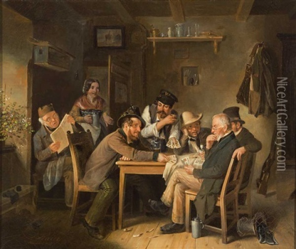 Kartenspieler Im Dorfwirtshaus Oil Painting - Joseph Haier
