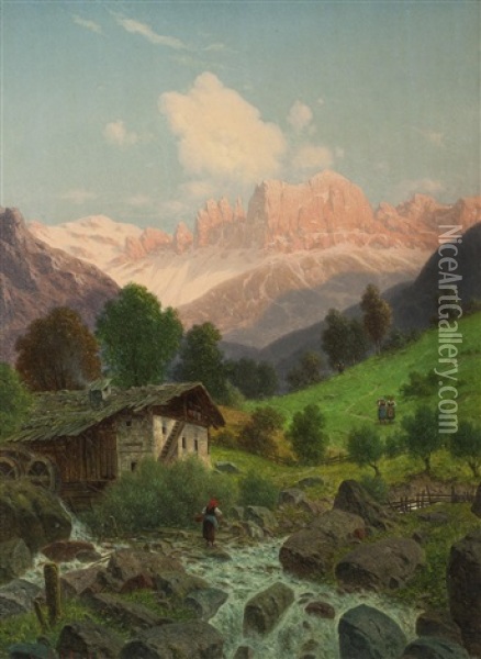 Alpenmuhle Oil Painting - Josef von Schloegl