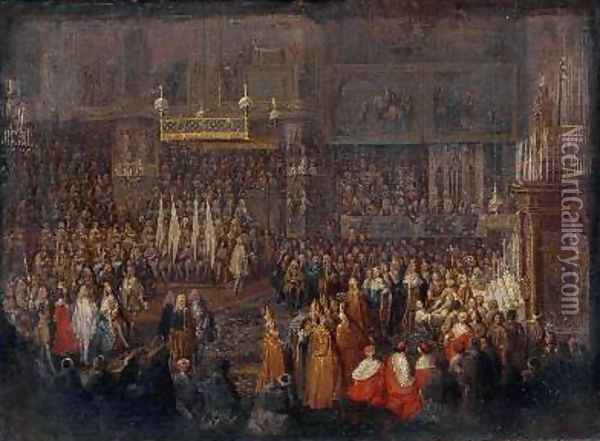 Coronation of Louis XV 1710-74 25th October 1722 1735 Oil Painting - Jean-Baptiste Martin
