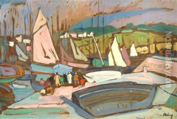 Le Port De Ros Braz Sur L'aven Oil Painting - Pierre De Belay