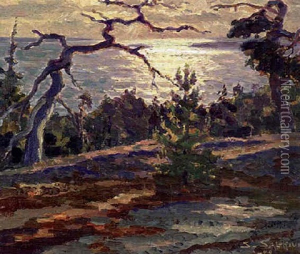 Solnedgang I Skargarden Oil Painting - Santeri Salokivi