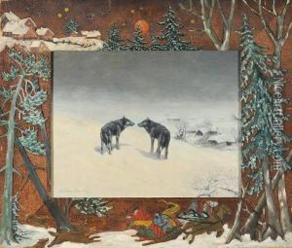 Les Loups Dans La Neige Oil Painting - Alfred Wierusz-Kowalski