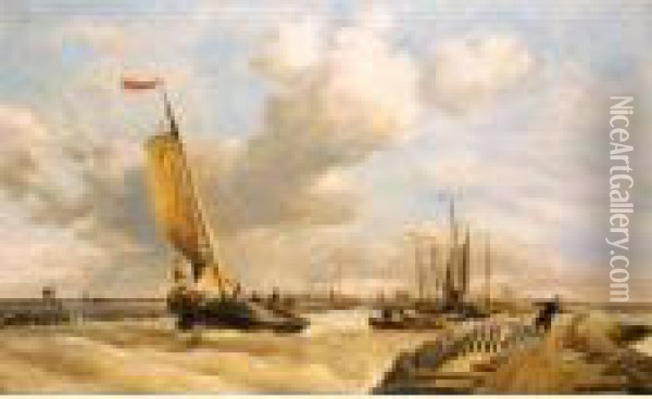 A Fishing Port, Broeckenhaven Harbour Of The Zuider Zee Oil Painting - Edward William Cooke