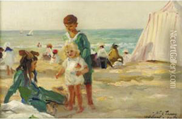 On The Beach At Deauville Oil Painting - Paul Michel Dupuy