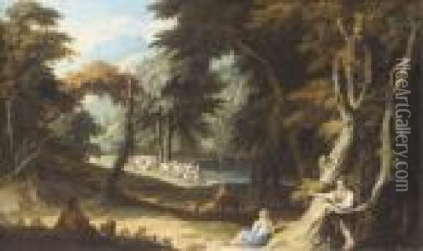 A Wooded Landscape With Travellers Oil Painting - Carlo Antonio Tavella