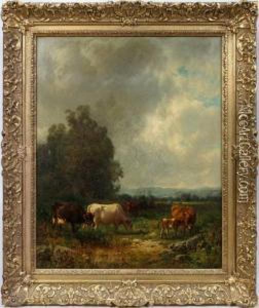 Landscape W/cattle Oil Painting - William M. Hart