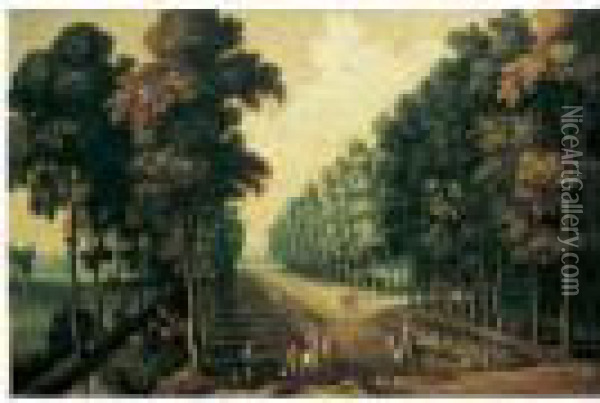 Cavaliers Dans Une Allee Bordee D'arbres Oil Painting - Jaques D'Arthois