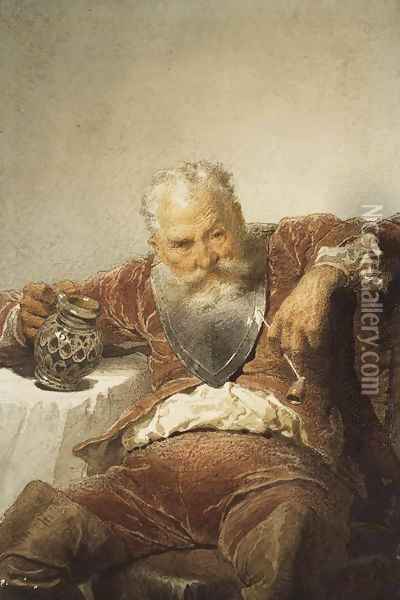 Falstaff with a Tankard of Wine and a Pipe Oil Painting - Mihaly von Zichy